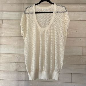 Banana Republic Linen Blend Knit Lace Top Sweater Off-white Size L